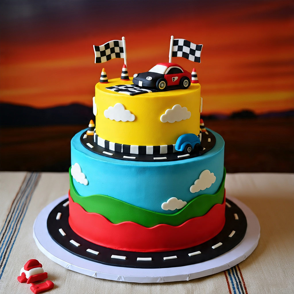Car Theme Two-Tier Cake