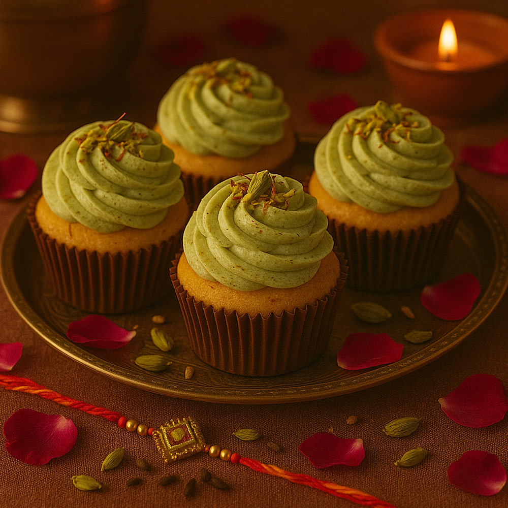 Saffron Pistachio Cupcakes (Eggless)