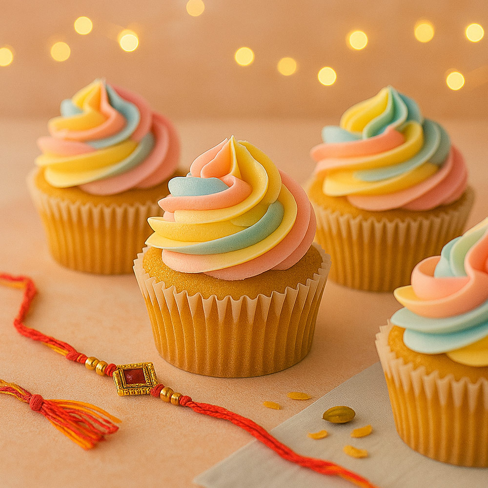 Vanilla Rakhi Cupcakes with Colored Buttercream